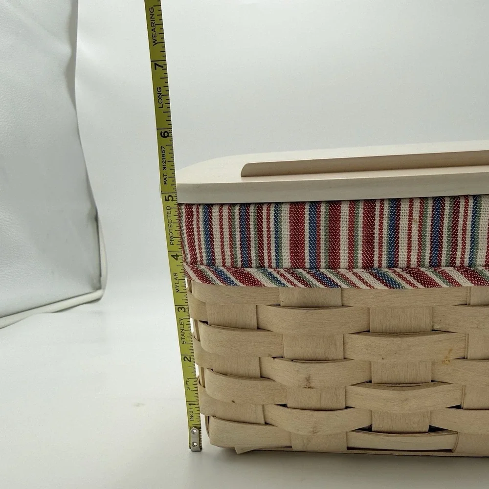 Longaberger Recipe Basket Complete Set Lid Protector Blue Red Stripe Liner USA